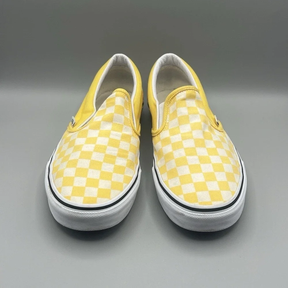 Vans Classic Slip On Yellow White Checkerboard Shoes - Men's Size 9.5 USED